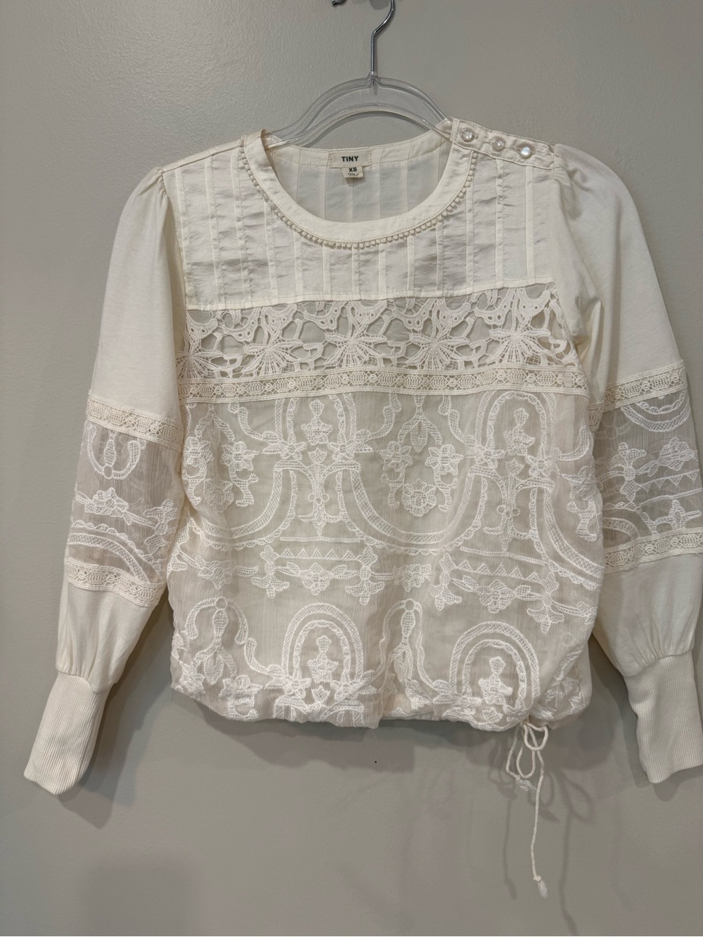 Anthropologie TINY Finja Embroidered Lace Blouse Top Cream Romantic Cottagecore